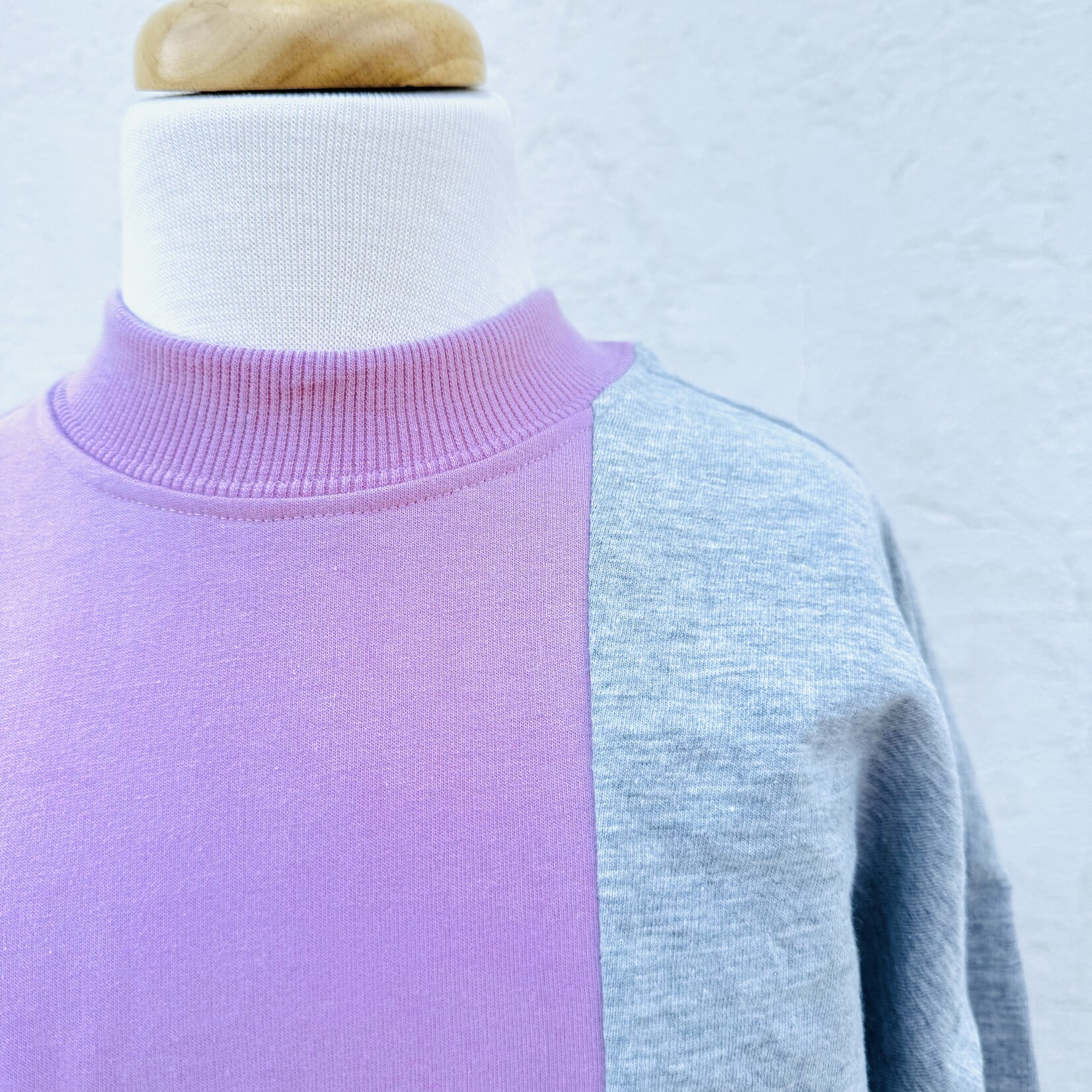 Paper Flower Patchwork Crop Mock Neck Sweatshirt