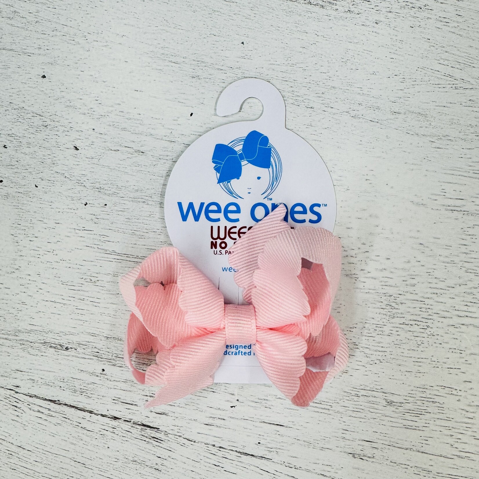 Wee Ones Mini Grosgrain Scalloped Edge Bow - Pink