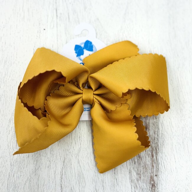 Wee Ones King Grosgrain Scalloped Edge Bow - OLD GOLD