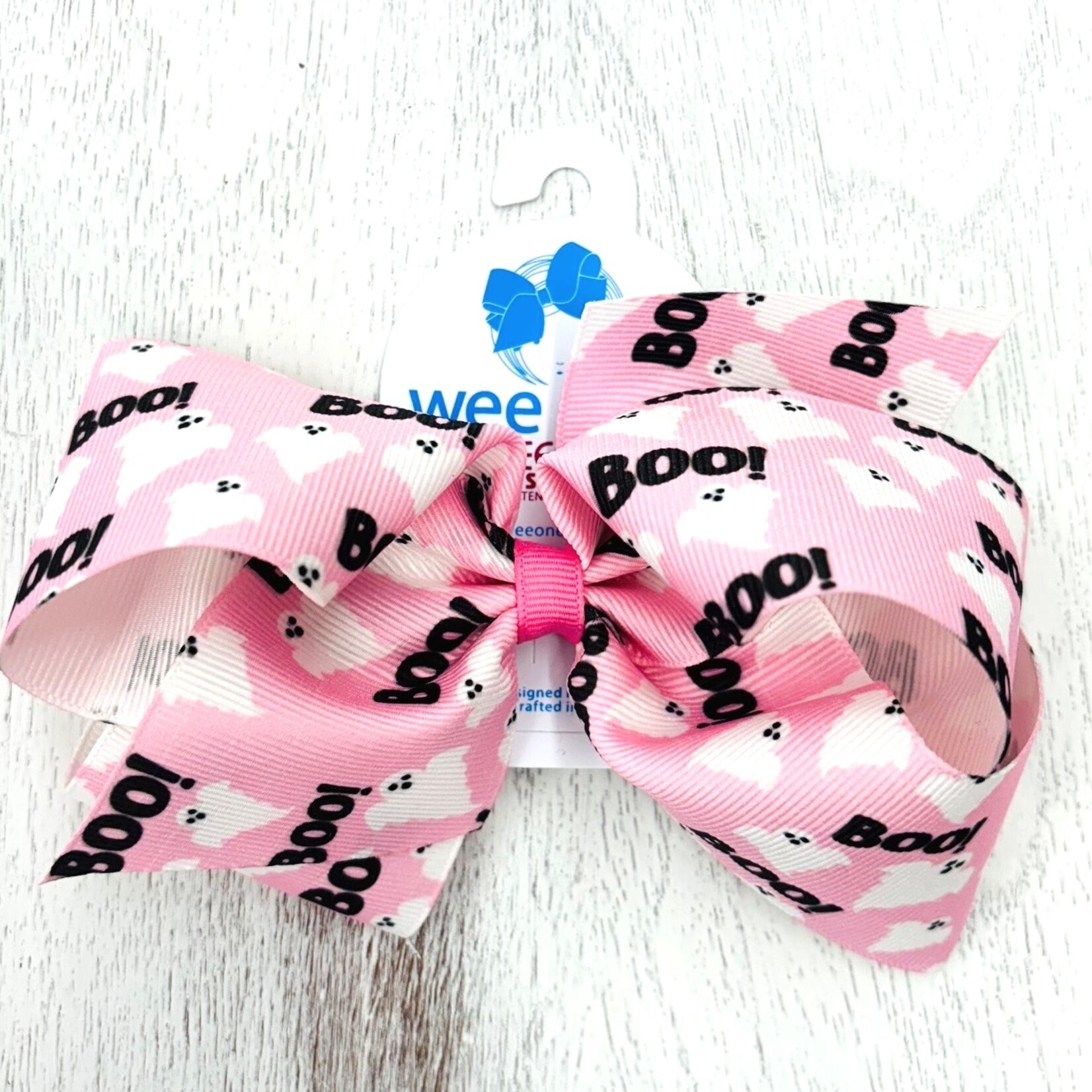 Wee Ones King Grosgrain Halloween Bow- PINK BOO