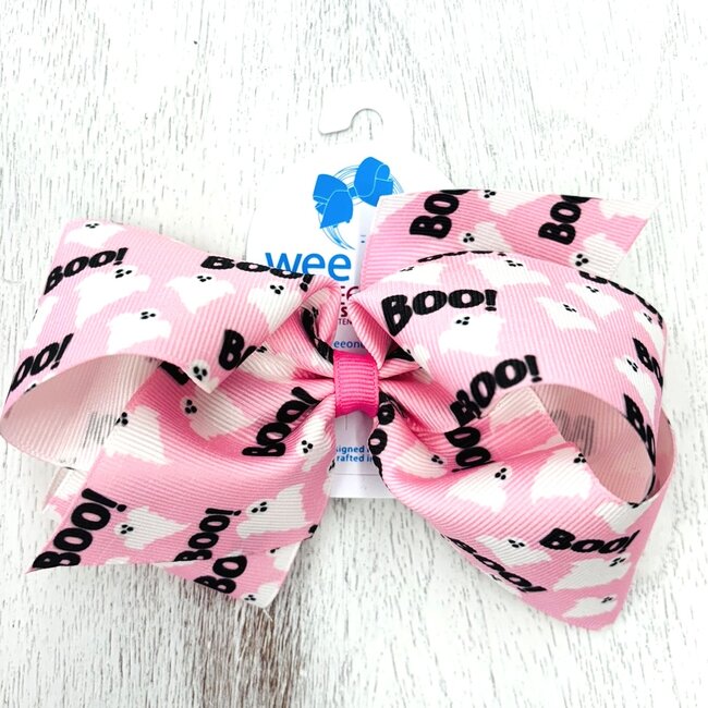 Wee Ones King Grosgrain Halloween Bow- PINK BOO