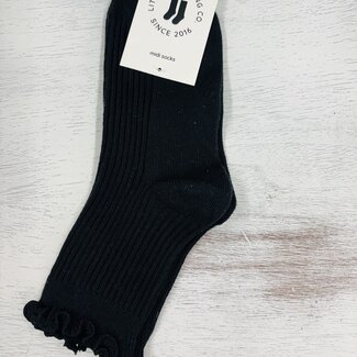 Little Stocking Co. Ribbed Lettuce Trim Midi Socks - Black