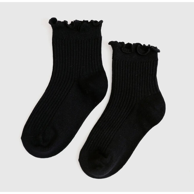 Little Stocking Co. Ribbed Lettuce Trim Midi Socks - Black