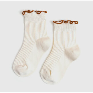 Little Stocking Co. Ribbed Lettuce Trim Midi Socks | Ivory + Sugar Almond
