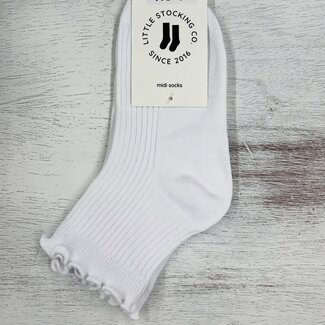 Little Stocking Co. Ribbed Lettuce Trim Midi Socks - White