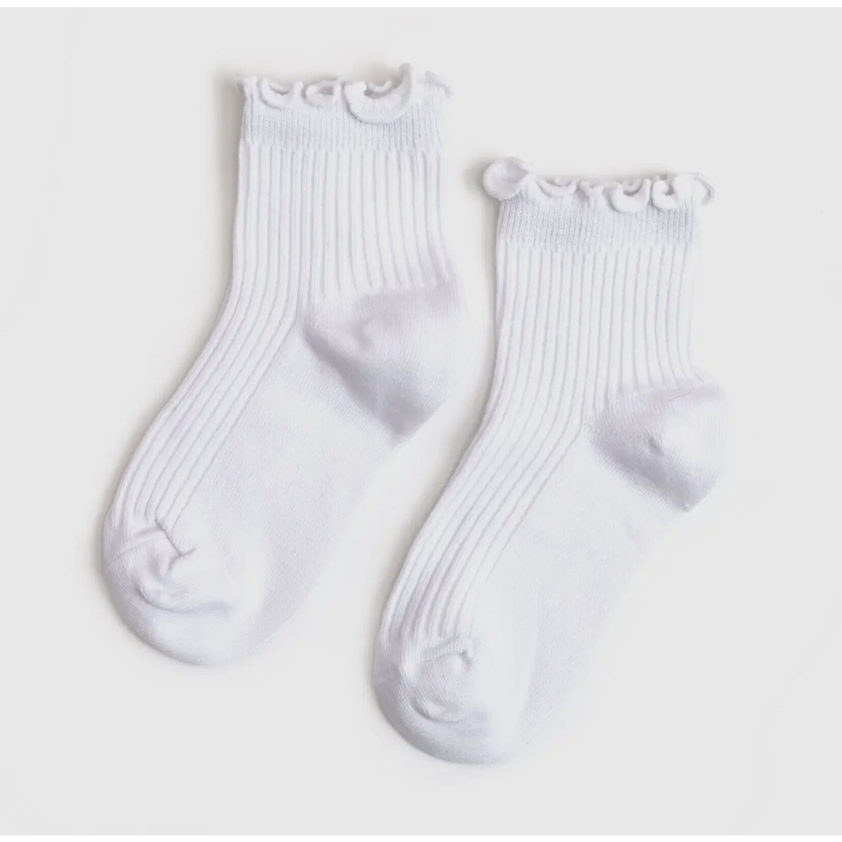 Little Stocking Co. Ribbed Lettuce Trim Midi Socks - White