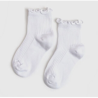 Little Stocking Co. Ribbed Lettuce Trim Midi Socks | White
