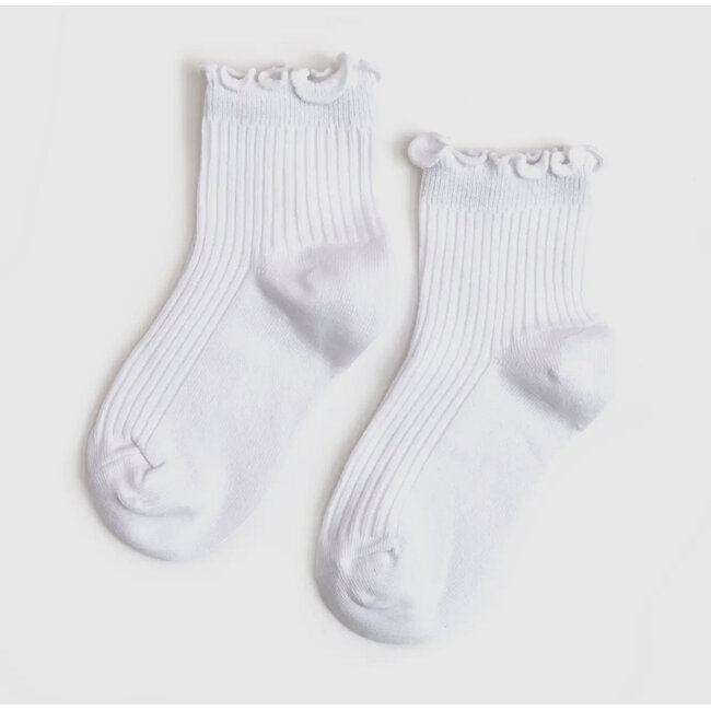 Little Stocking Co. Ribbed Lettuce Trim Midi Socks - White