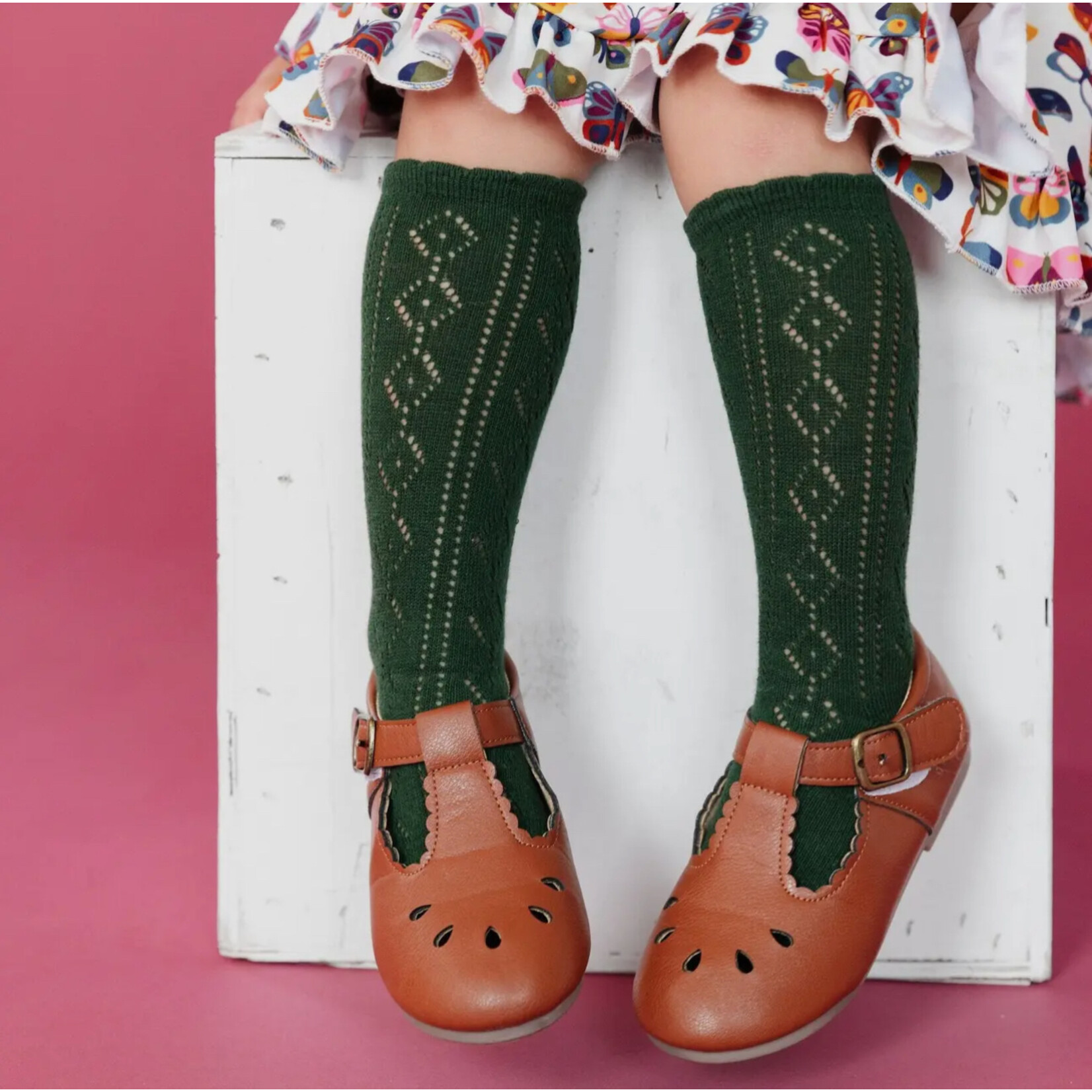 Little Stocking Co. Scalloped Fancy Knee High Socks- Forest
