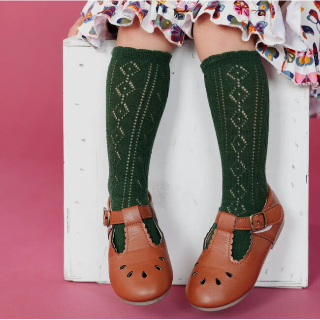 Little Stocking Co. Scalloped Fancy Knee High Socks- Forest