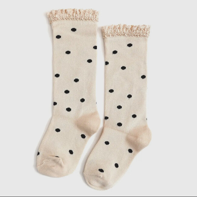 Little Stocking Co. Vanilla Dot Lace Top Knee High Socks