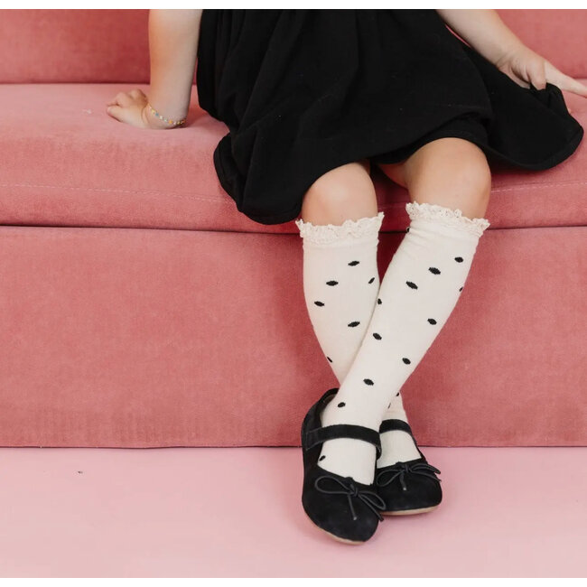 Little Stocking Co. Vanilla Dot Lace Top Knee High Socks