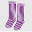 Little Stocking Co. Vertical Striped Lace Top Knee High Socks- Wisteria Purple