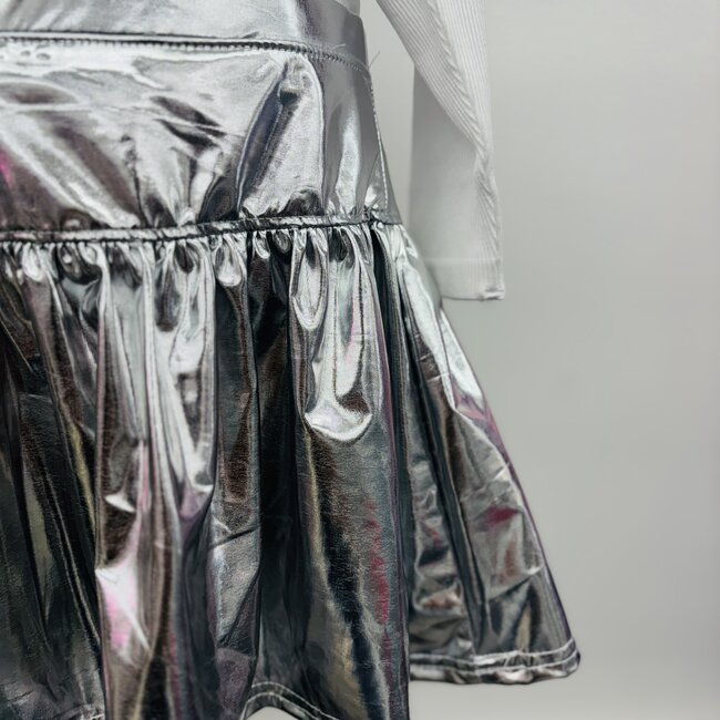 Azarhia Slick Metallic Gathered Skort in Silver