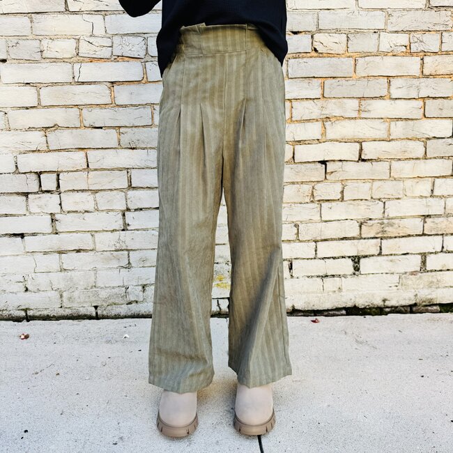 Hayden Girls Pleated Front Striped Wide Leg Pants - Olive