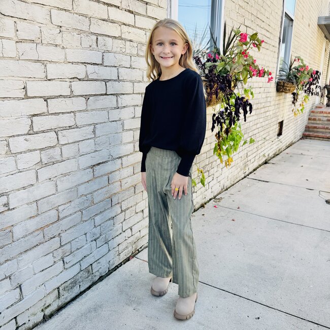 Hayden Girls Pleated Front Striped Wide Leg Pants - Olive