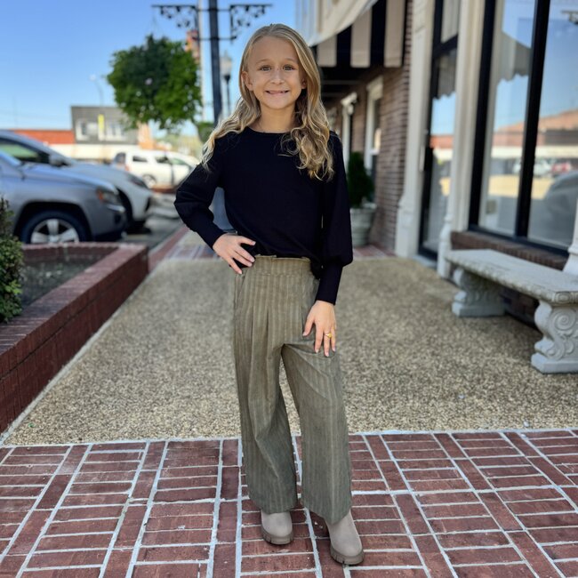 Hayden Girls Pleated Front Striped Wide Leg Pants - Olive