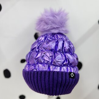 Funky Junque Kids Faux Fur Puffer Pom Hat - Purple