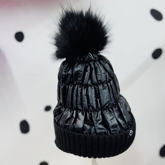 Funky Junque Kids Faux Fur Puffer Pom Hat - Black