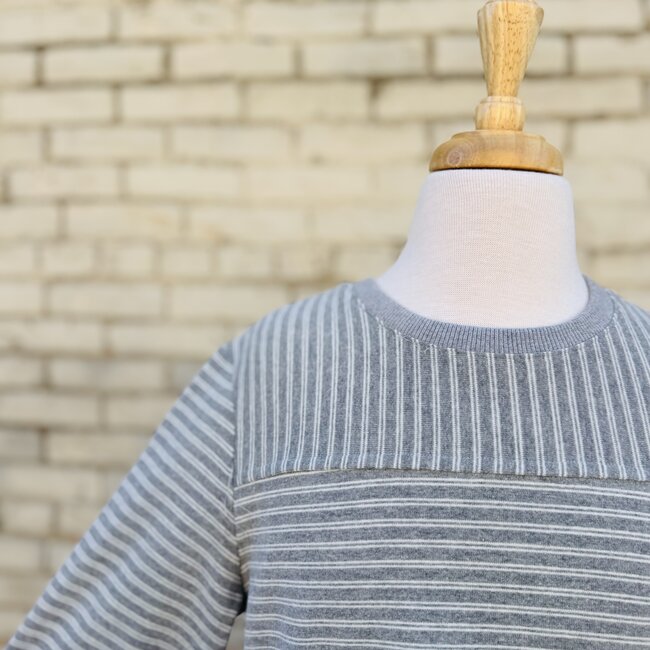 Hayden Girls Stripe Blocked Puff Sleeve Knit Top - Grey