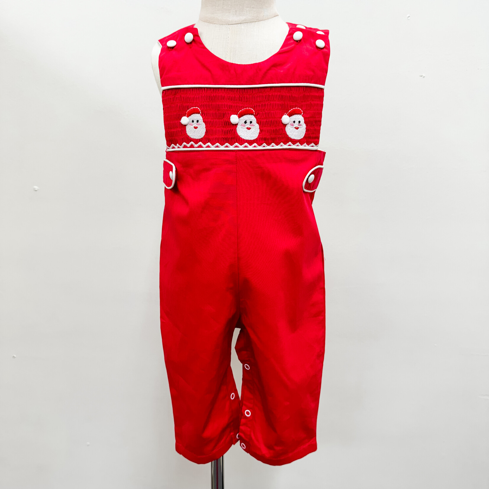 Red & White Santa Smocked Overalls