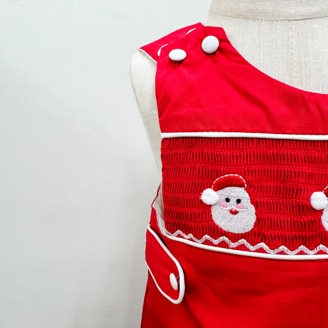 Red & White Santa Smocked Overalls