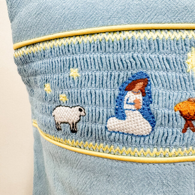 Light Blue Nativity Smocked Overalls