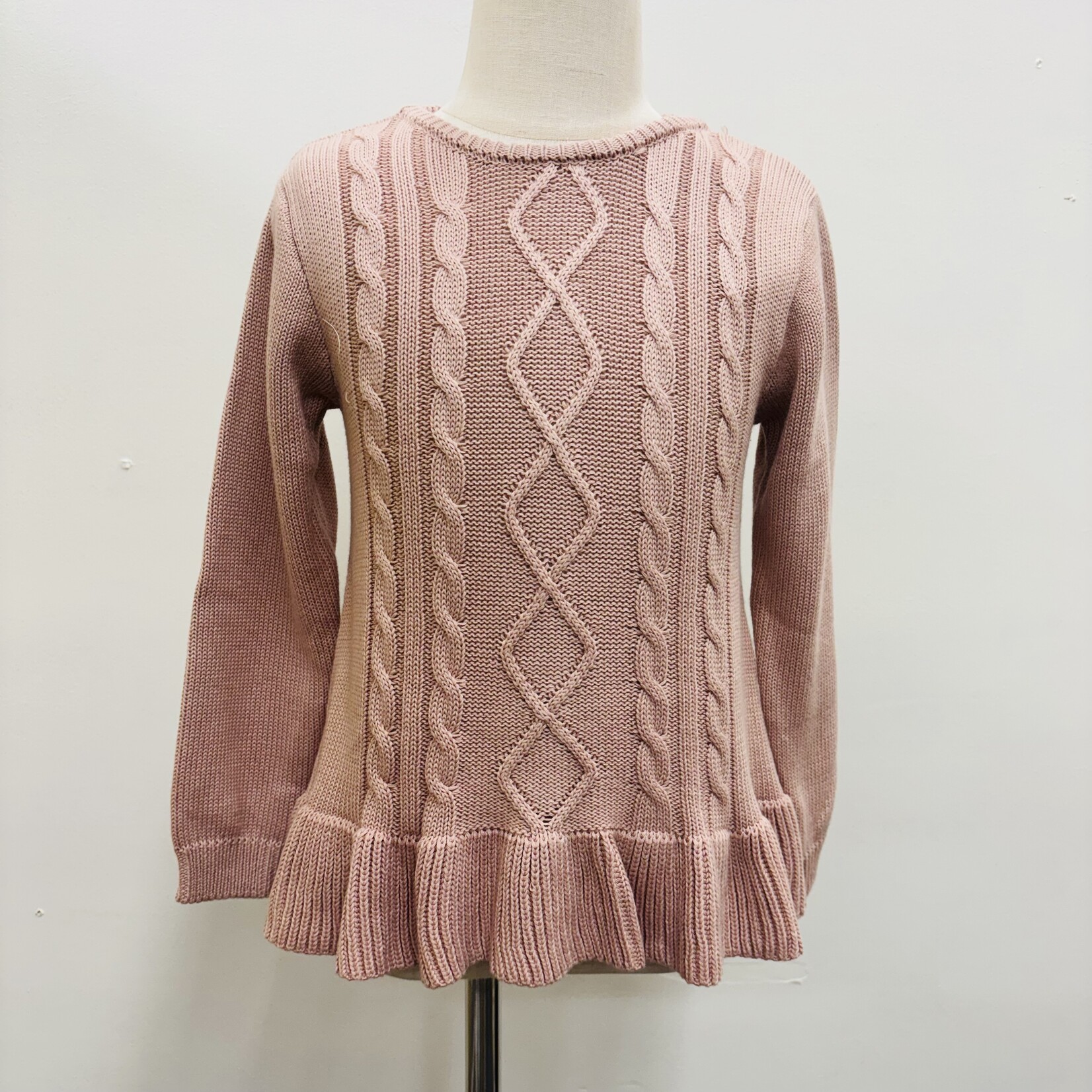 Ruffle Butts Pale Mauve Ruffle Hem Cable Knit Sweater