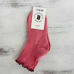 Little Stocking Co. Ribbed Lettuce Trim Midi Socks - Pink/Burgundy