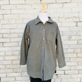 Hayden Girls Textured Velvet Yarn Button Up Shacket - Olive