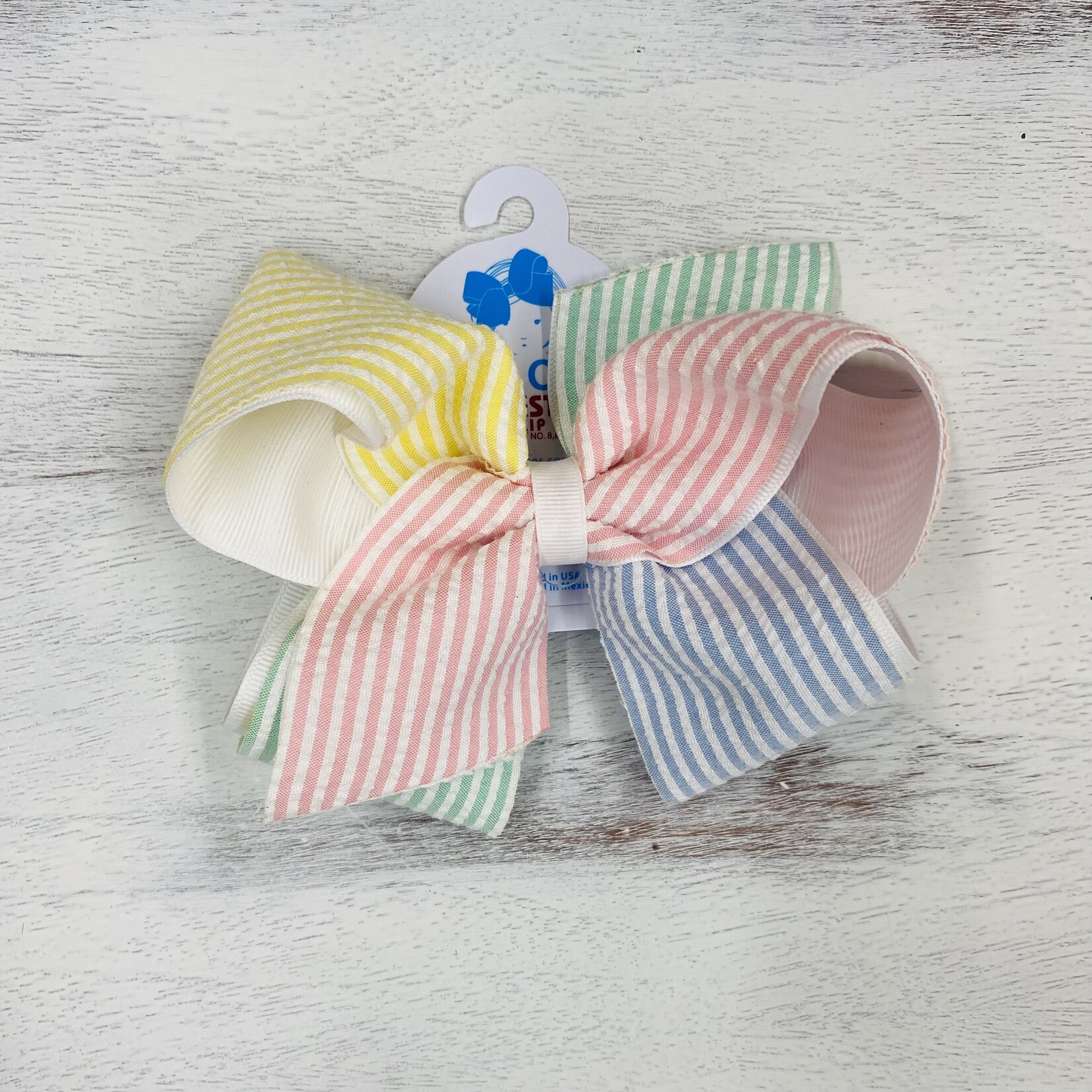 Wee Ones King Color Block Seersucker Grosgrain Overlay Bow