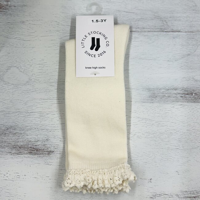 Little Stocking Co. Ivory Lace Top Knee High Socks