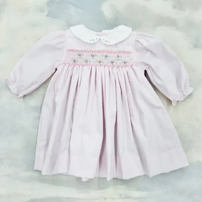 Petit Ami Fully Smocked Dress with Peter Pan Collar - Pink