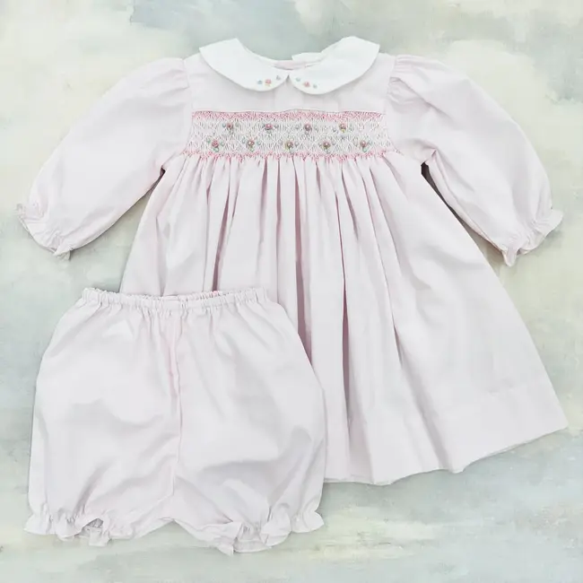 Petit Ami Fully Smocked Dress with Peter Pan Collar - Pink