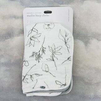 Little Unicorn Organic Cotton Muslin Burp Cloth 2 Pack - Pencil Floral + White Sage