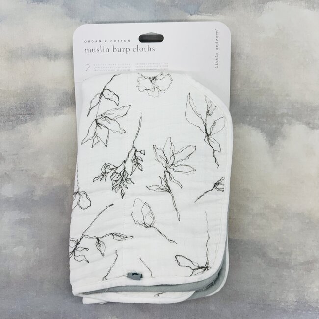 Little Unicorn Organic Cotton Muslin Burp Cloth 2 Pack - Pencil Floral + White Sage