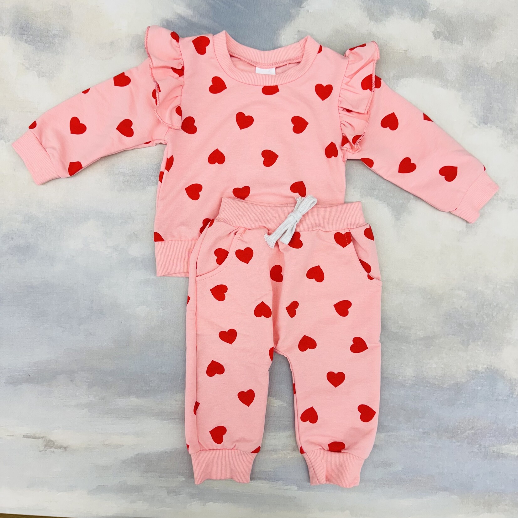 Sparkledots Pink + Red Hearts Loungewear Set