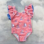 Ruffle Butts Butterfly Sleeve One Piece - Pink Seas the Day