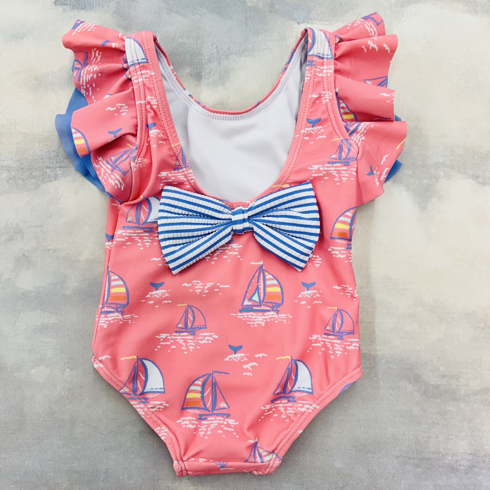 Ruffle Butts Butterfly Sleeve One Piece - Pink Seas the Day