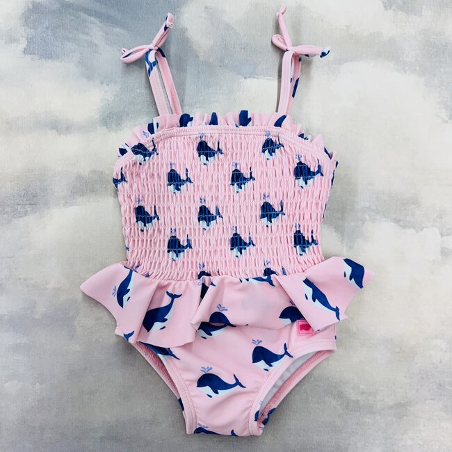 Ruffle Butts Peplum Smocked Bodice One Piece - Pink Whale Friends