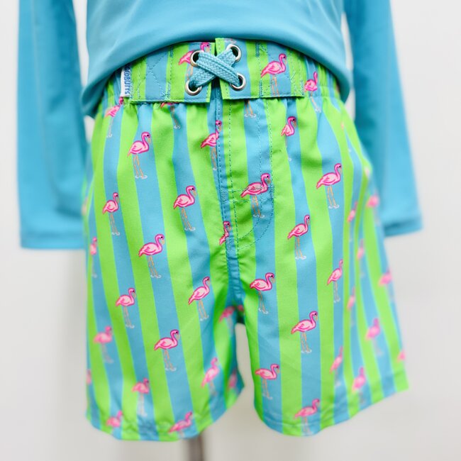 RuggedButts Swim Trunks - Neon Flamingo Stripe