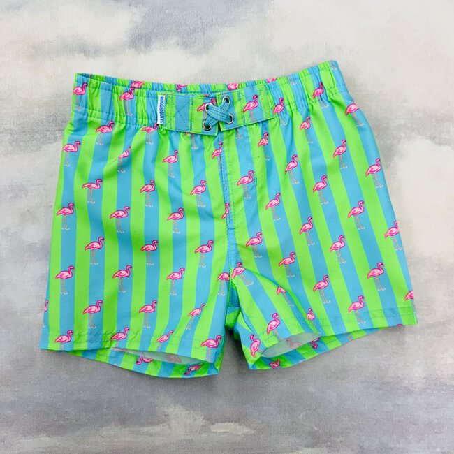 RuggedButts Swim Trunks - Neon Flamingo Stripe