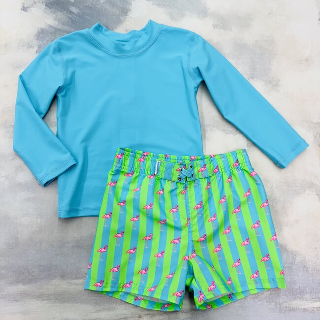 RuggedButts Swim Trunks - Neon Flamingo Stripe