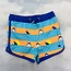 RuggedButts Dolphin Hem Swim Trunks - Neon Sharks & Stripes