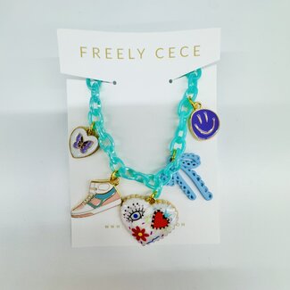 Teal Charm Necklace with Sneaker