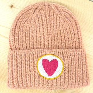 Valentine's Heart Knit Beanie - Blush