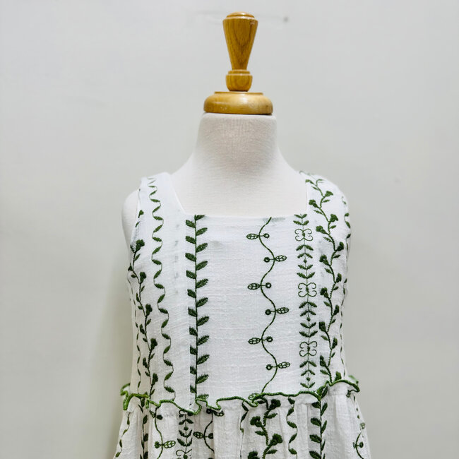 Hayden Girls Botanical Embroidered Ruffle Tiered Tank Dress - Green