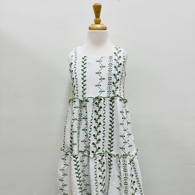Hayden Girls Botanical Embroidered Ruffle Tiered Tank Dress - Green