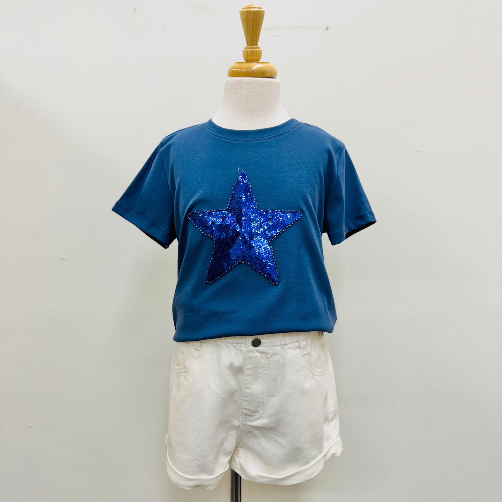 Hayden Girls Sequin Star Patch Knit Tee- Navy