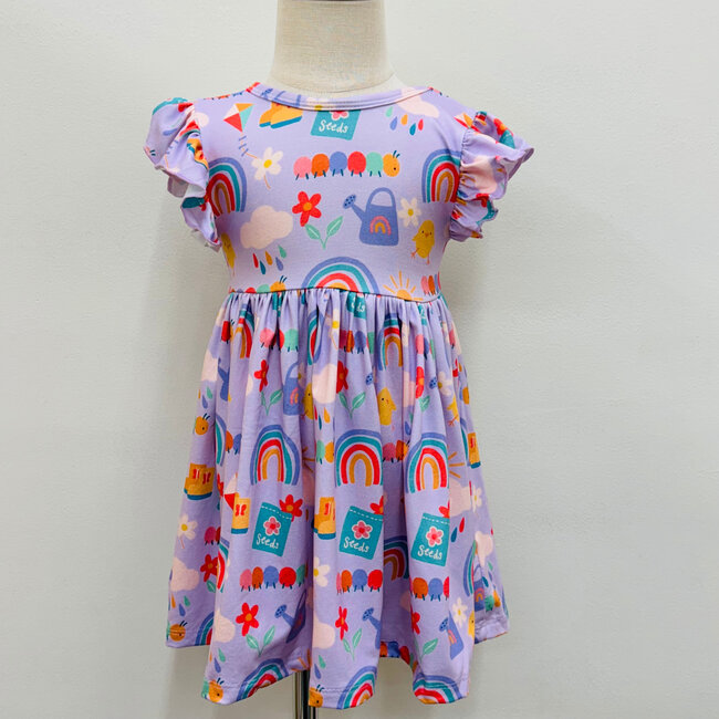 Mila & Rose Rainy Day Flutter Sleeve Twirl Dress